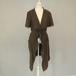 BCBGeneration Duster Coffee Bean Large Short Sleeves Slit back Tie waist NWT